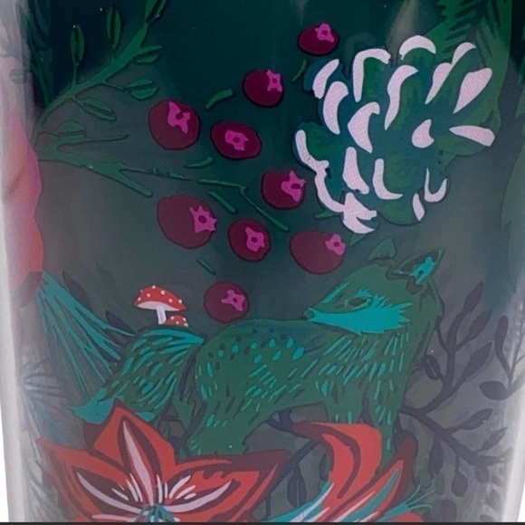 - 2022  Starbucks Tumbler Green "Enchanted Forest"with Flower Straw Topper - Picture 5 of 16